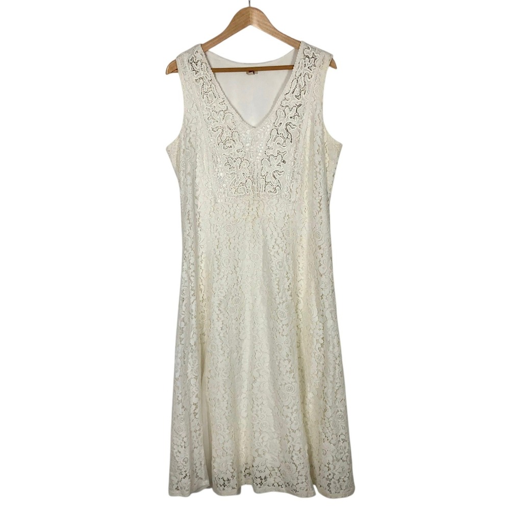 Reba Embroidered Beaded Lace Midi Dress XL Cream A-Line Boho Festival Western